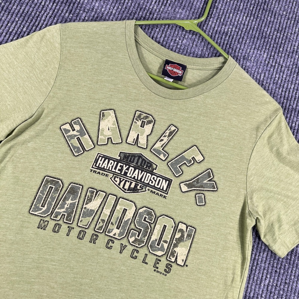 Harley Davidson Shirt Womens Medium Green Short Sleeve Walters Bros Peoria Ill